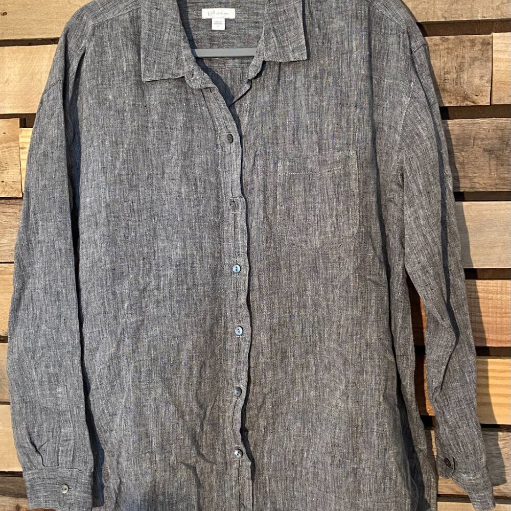 J. Jill Love Linen 100% Linen Gray Button Down Shirt Size L - Picture 5 of 14